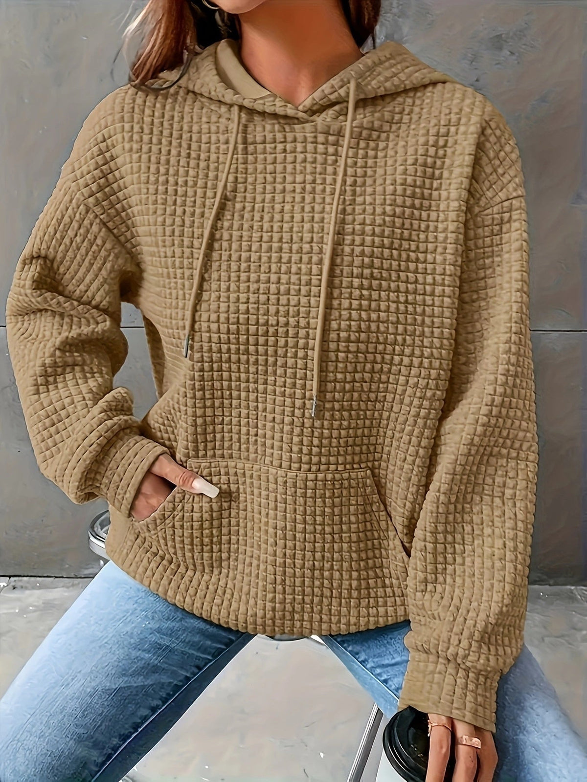 Plush Cozy Women’s Hoodie Sweater - Waffle Knit Layering