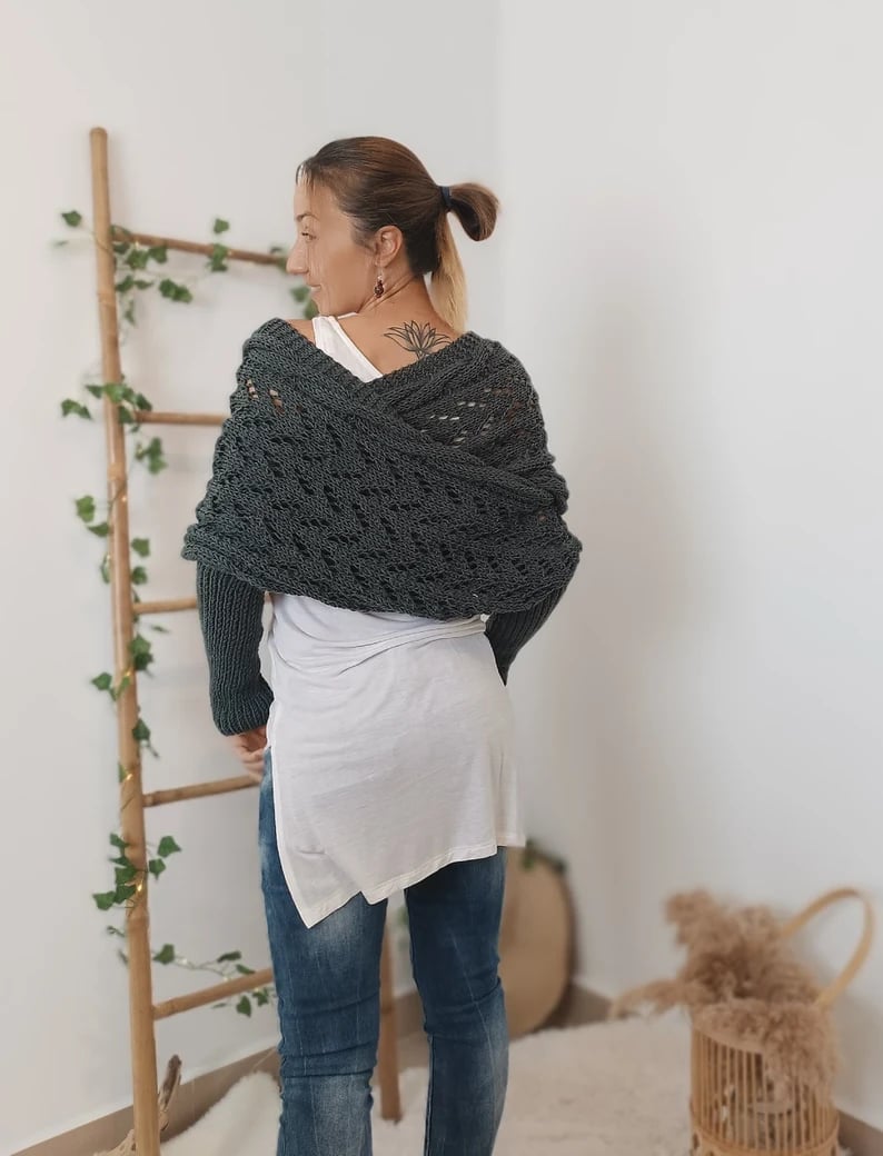 Plush Women’s Scarf - Openwork Rectangular, Knit, For Winter