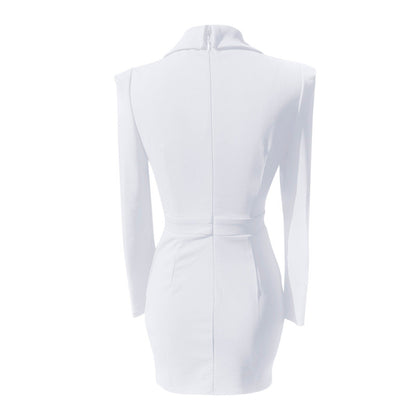 women's Fitted blazer dress - polished wrap-front, knee-length, rabbit hair, for office