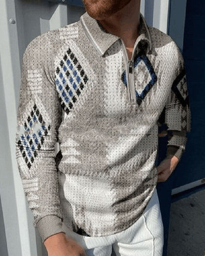 Plush Textured Men's Polo Sweater - Patterned Knit, Cotton
