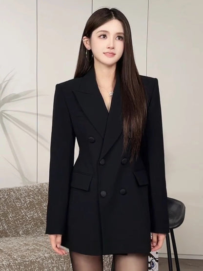 women's Fitted blazer - double-breasted, slim-fit, structured, polyester, for work