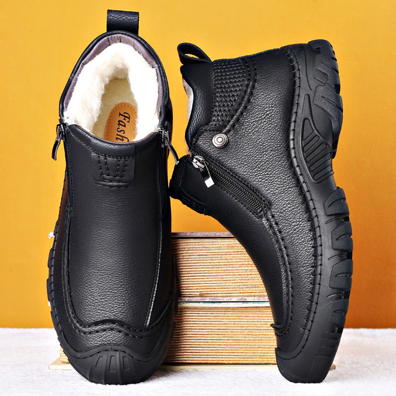 Mens Warm Ankle Boots - Zip Closure, PU Leather, Winter