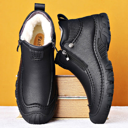 Mens Warm Ankle Boots - Zip Closure, PU Leather, Winter
