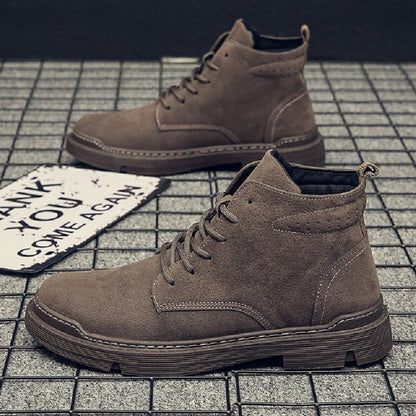 Men's Supportive High-Top Boots - Lace-Up, PU Suede, Winter