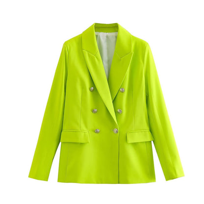 women's Fitted blazer - double-breasted, polished silhouette, polyester, autumn office wear