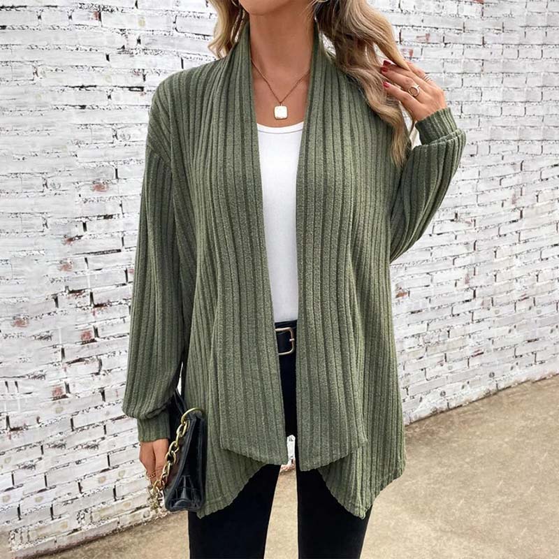 Plush Flattering Women’s Knit Cardigan - Draped Ribbed