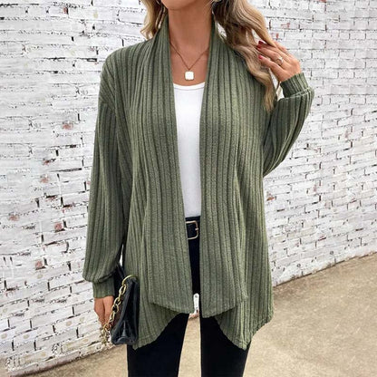 Plush Flattering Women’s Knit Cardigan - Draped Ribbed