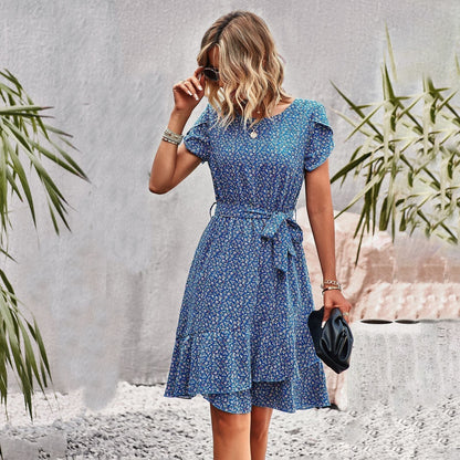 Elegant Floral Print Women's Summer Dress with Belt, Lightweight and Comfortable for Casual Outings and Garden Parties-6