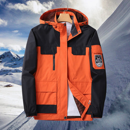 Water-Resistant Men's Rain Jacket - Hooded Colorblock, Packable