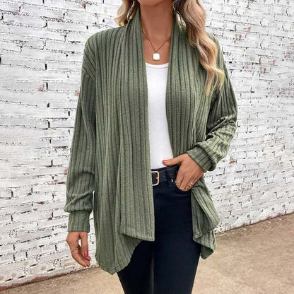 Plush Flattering Women’s Knit Cardigan - Draped Ribbed