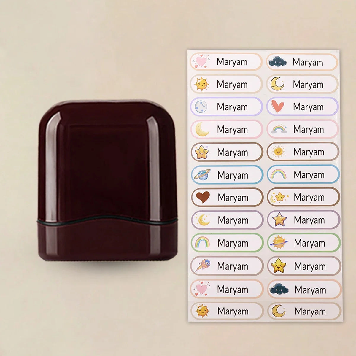 Self-Signing Stationery Kit 2026 – Personalized Custom Name Rubber Stamp + 100 Stickers