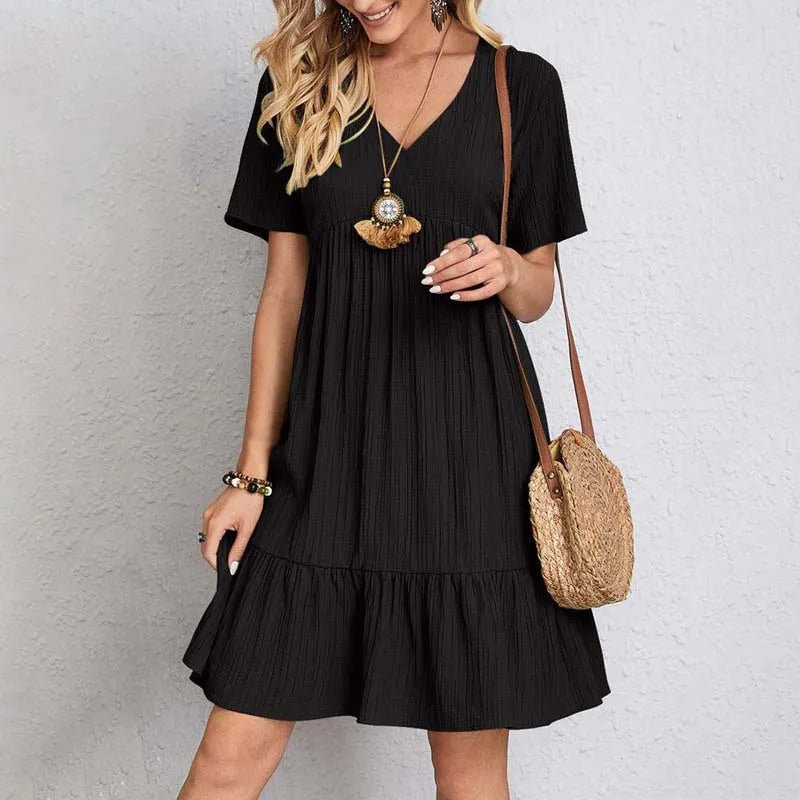 Variant image for Casual V-Neck A-Line Mini Dress for Women, Short Sleeves, Comfortable Stretch Fabric, Perfect for Summer Events-19