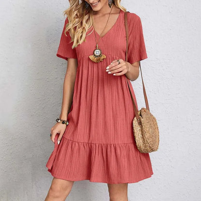 Variant image for Casual V-Neck A-Line Mini Dress for Women, Short Sleeves, Comfortable Stretch Fabric, Perfect for Summer Events-13