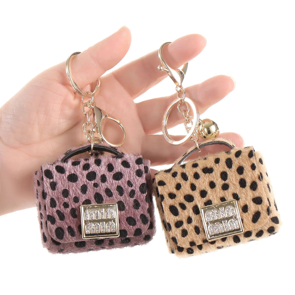 Free 1+1 Birkin Inspired Mini Hand Bag - Leopard Print Bag Charm Keychain