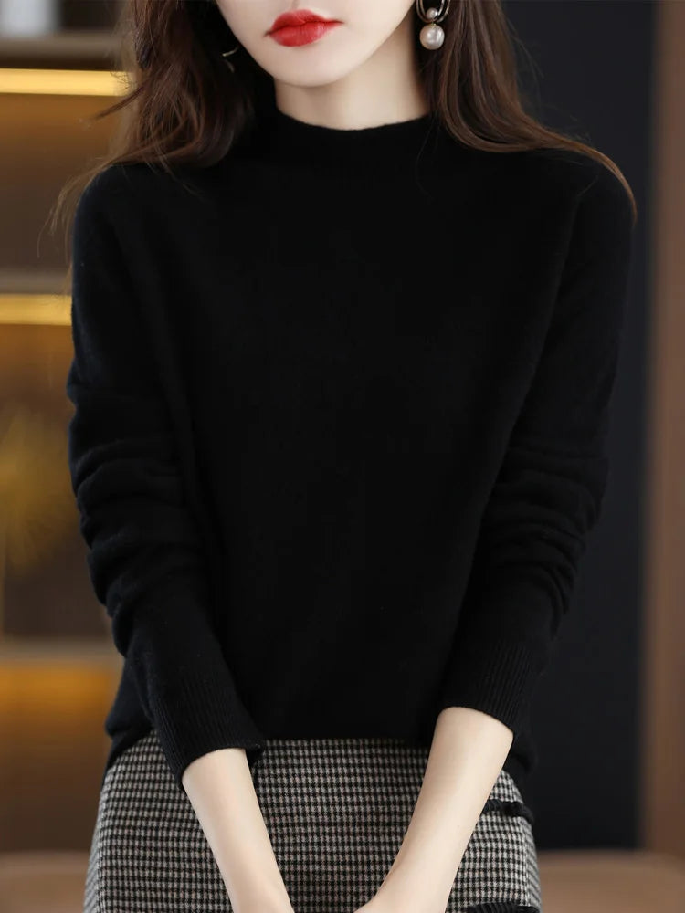 Plush Timeless Women’s Pullover - Mock Neck, Wool, Work