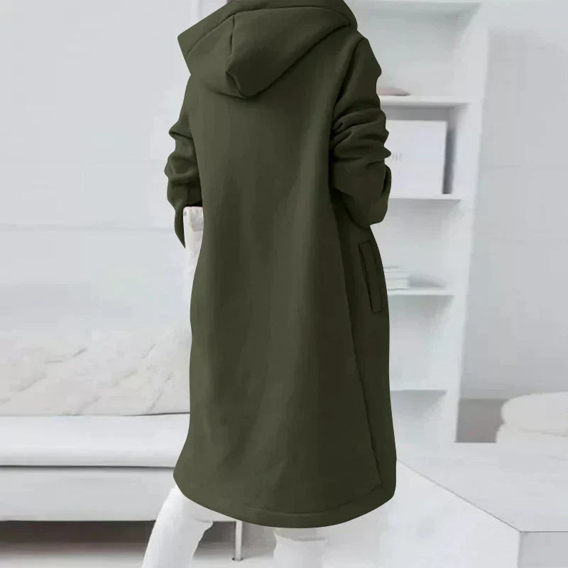 Relaxed Warm Women's Long Hoodie - Zip Front, Knit, Autumn