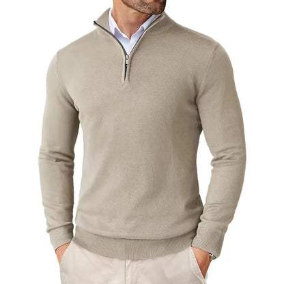 Light Timeless Men’s Knit Sweater - Zip Collar, Cotton
