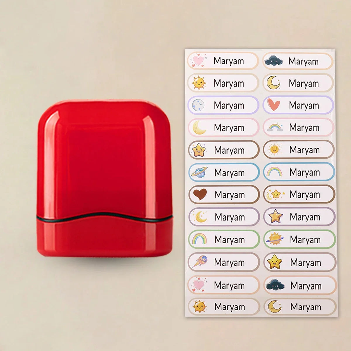 Self-Signing Stationery Kit 2026 – Personalized Custom Name Rubber Stamp + 100 Stickers
