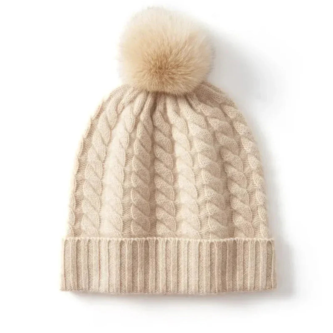 Plush Cozy Women’s Cable Knit Beanie - Pom, Cashmere, Winter