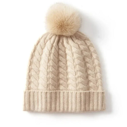 Plush Cozy Women’s Cable Knit Beanie - Pom, Cashmere, Winter