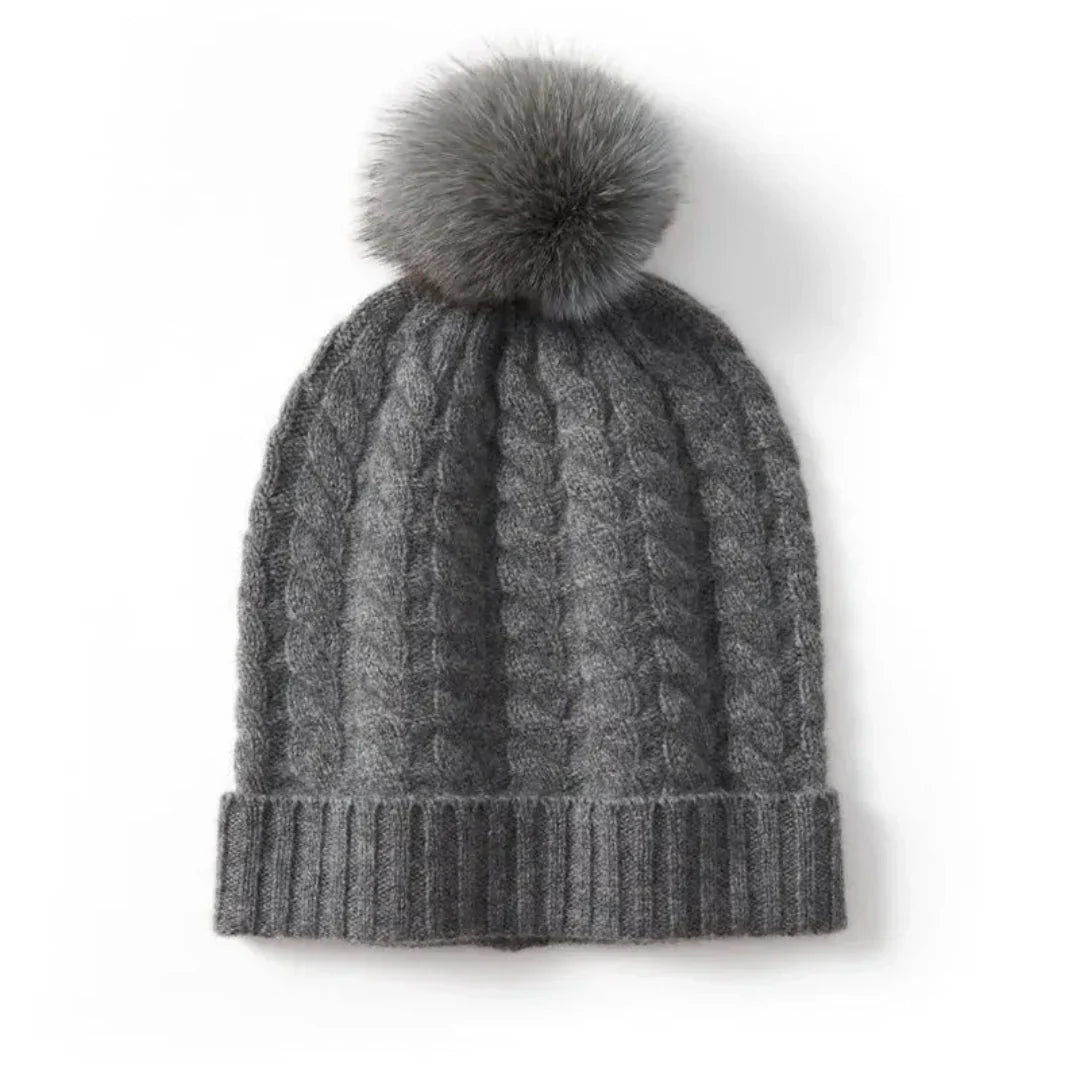 Plush Cozy Women’s Cable Knit Beanie - Pom, Cashmere, Winter