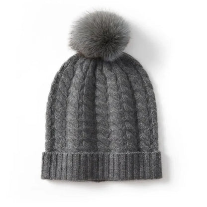 Plush Cozy Women’s Cable Knit Beanie - Pom, Cashmere, Winter