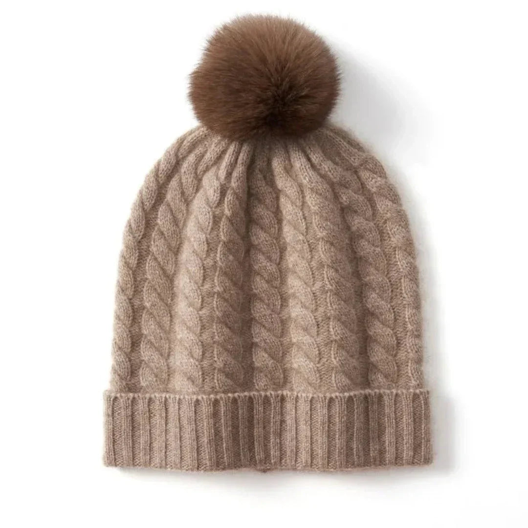 Plush Cozy Women’s Cable Knit Beanie - Pom, Cashmere, Winter