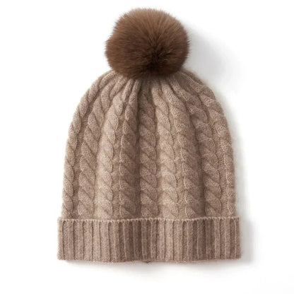 Plush Cozy Women’s Cable Knit Beanie - Pom, Cashmere, Winter