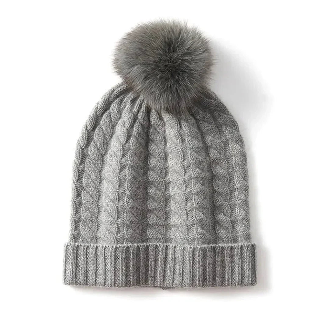 Plush Cozy Women’s Cable Knit Beanie - Pom, Cashmere, Winter