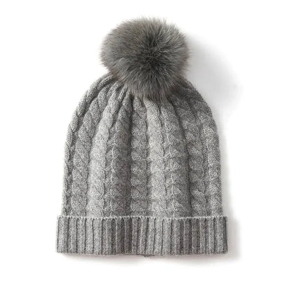 Plush Cozy Women’s Cable Knit Beanie - Pom, Cashmere, Winter