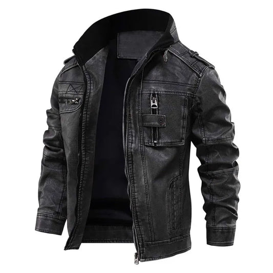 Men's Fitted Jacket - Slim Moto, Faux Leather, For Fall