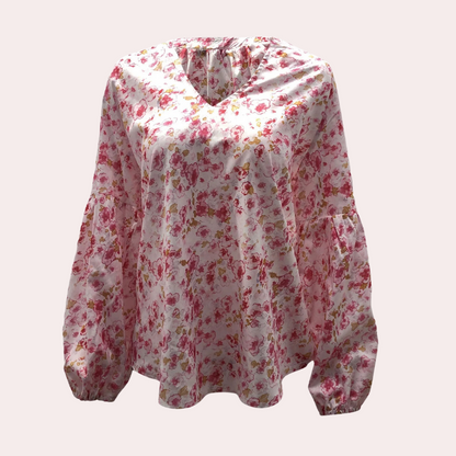 Floral Print White Blouse for Women, Lightweight Summer Top, Plus Size Casual Loose Fit in Green, Purple, Pink-3