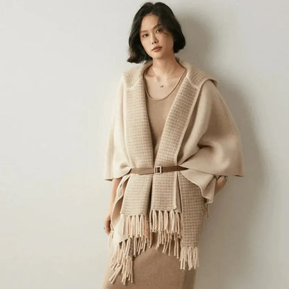Light Cozy Women's Poncho - Hooded Draped, Cashmere