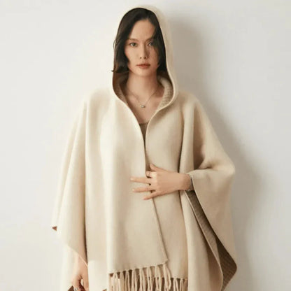 Light Cozy Women's Poncho - Hooded Draped, Cashmere