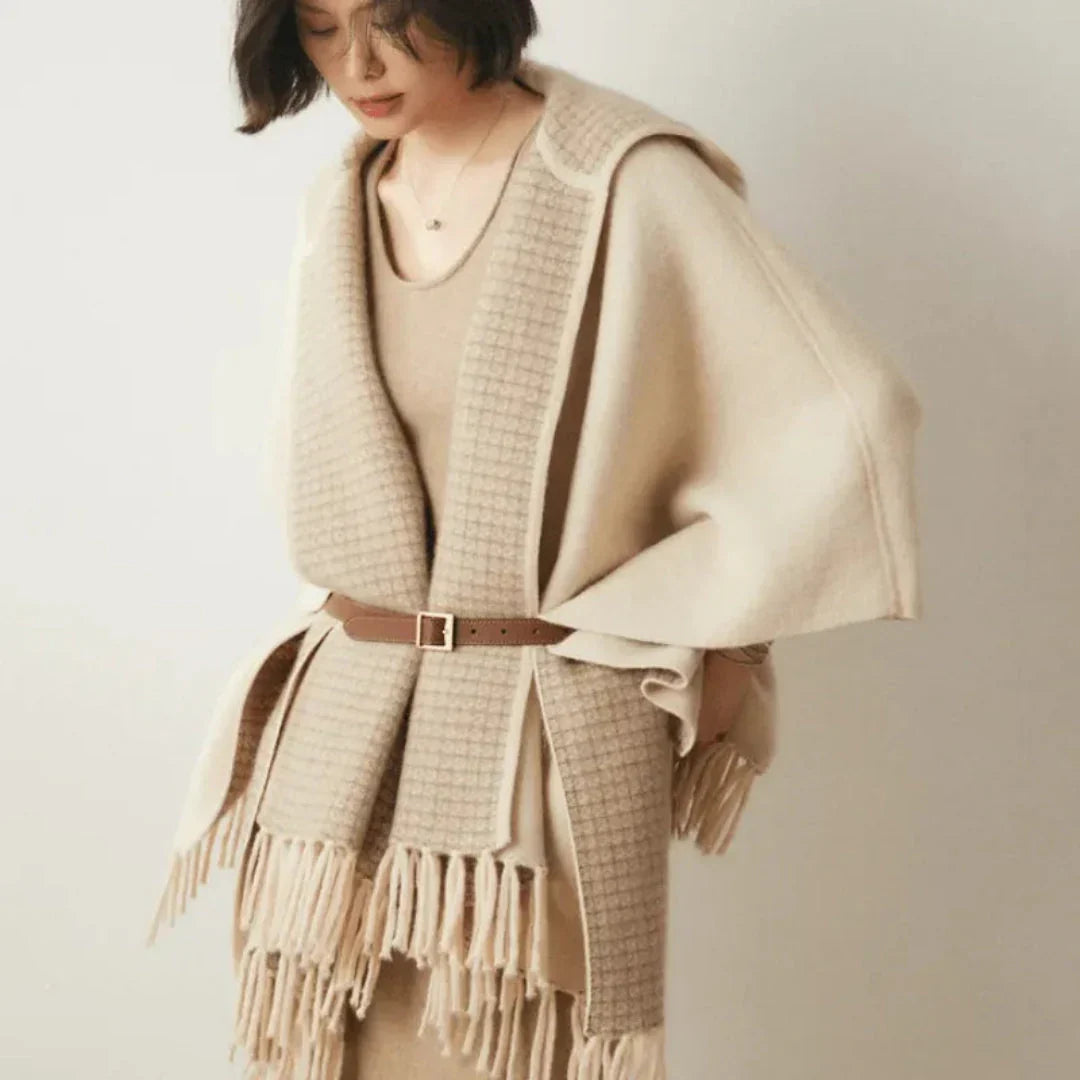 Light Cozy Women's Poncho - Hooded Draped, Cashmere