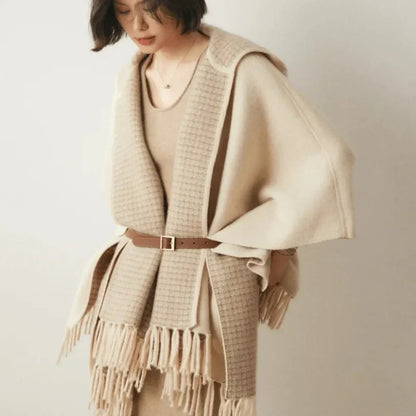 Light Cozy Women's Poncho - Hooded Draped, Cashmere
