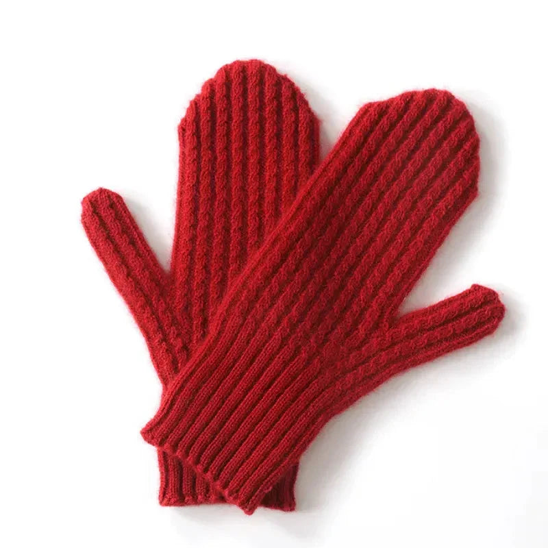 Women's Warm Mittens - Fitted Ribbed Cuff, Wool, Winter