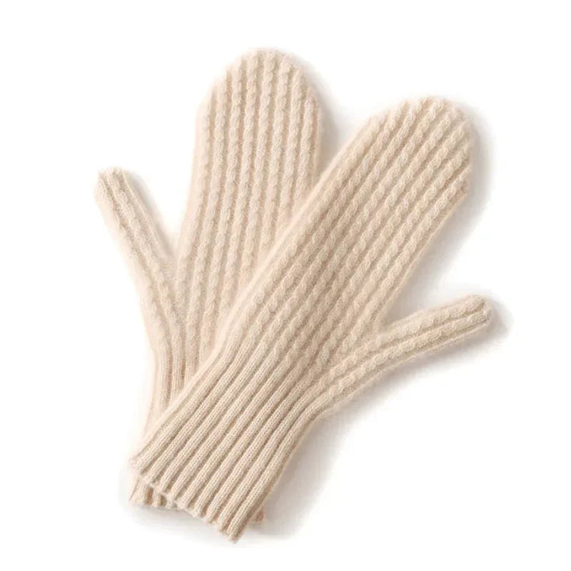 Women's Warm Mittens - Fitted Ribbed Cuff, Wool, Winter