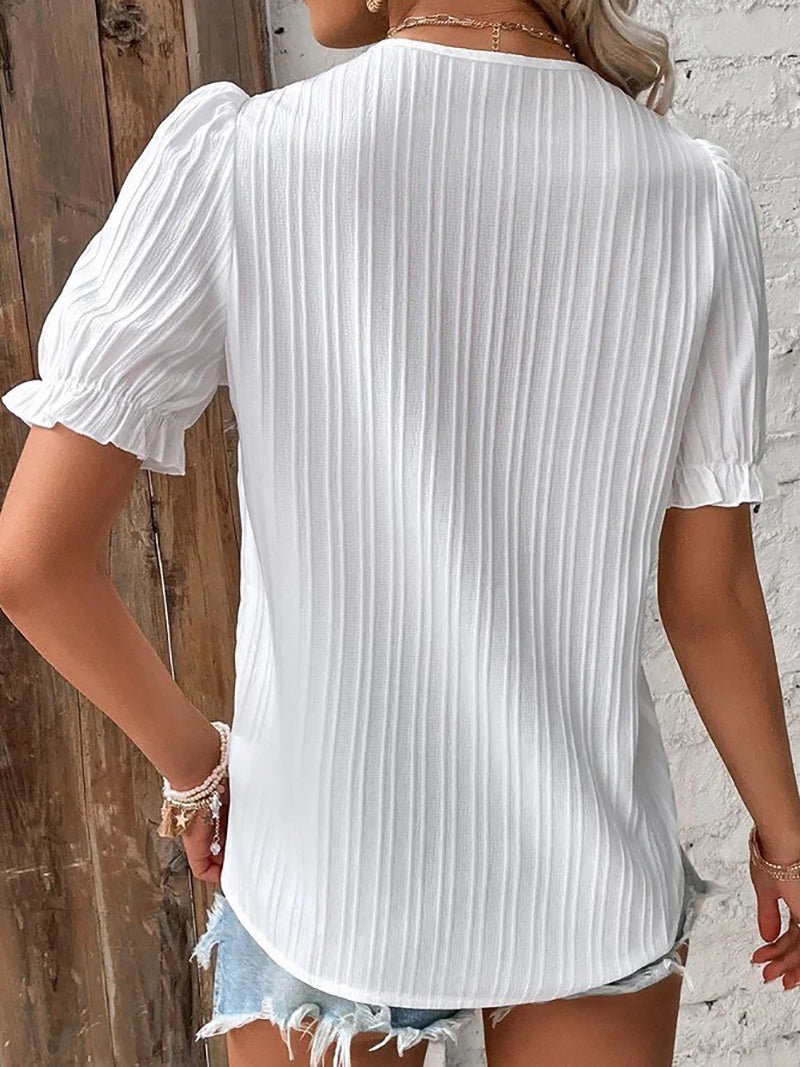 Atmungsaktive Damenbluse – eleganter V-Ausschnitt, Spitzenmaterial, für festliche Anlässe 1