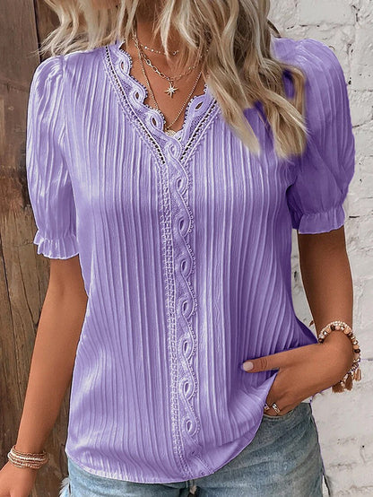 Atmungsaktive Damenbluse – eleganter V-Ausschnitt, Spitzenmaterial, für festliche Anlässe 5