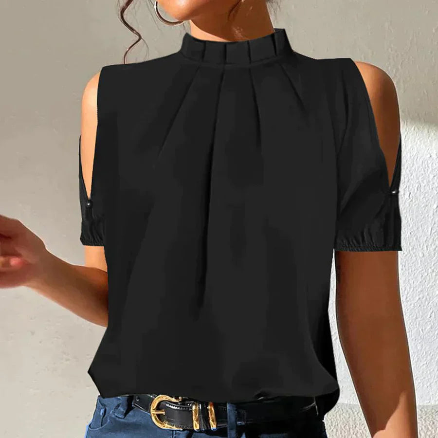 Atmungsaktives Damen Top – schulterfrei mit plissiertem Kragen, weiches Material, für den Sommer 0