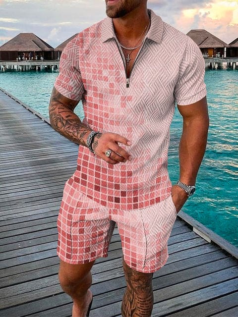 Atmungsaktives Herren Freizeit Set – farbenfroher Druck, bequem, für Alltag und Freizeit 0