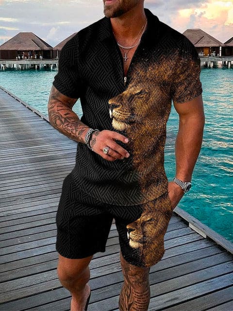 Atmungsaktives Herren Freizeit Set – farbenfroher Druck, bequem, für Alltag und Freizeit 1