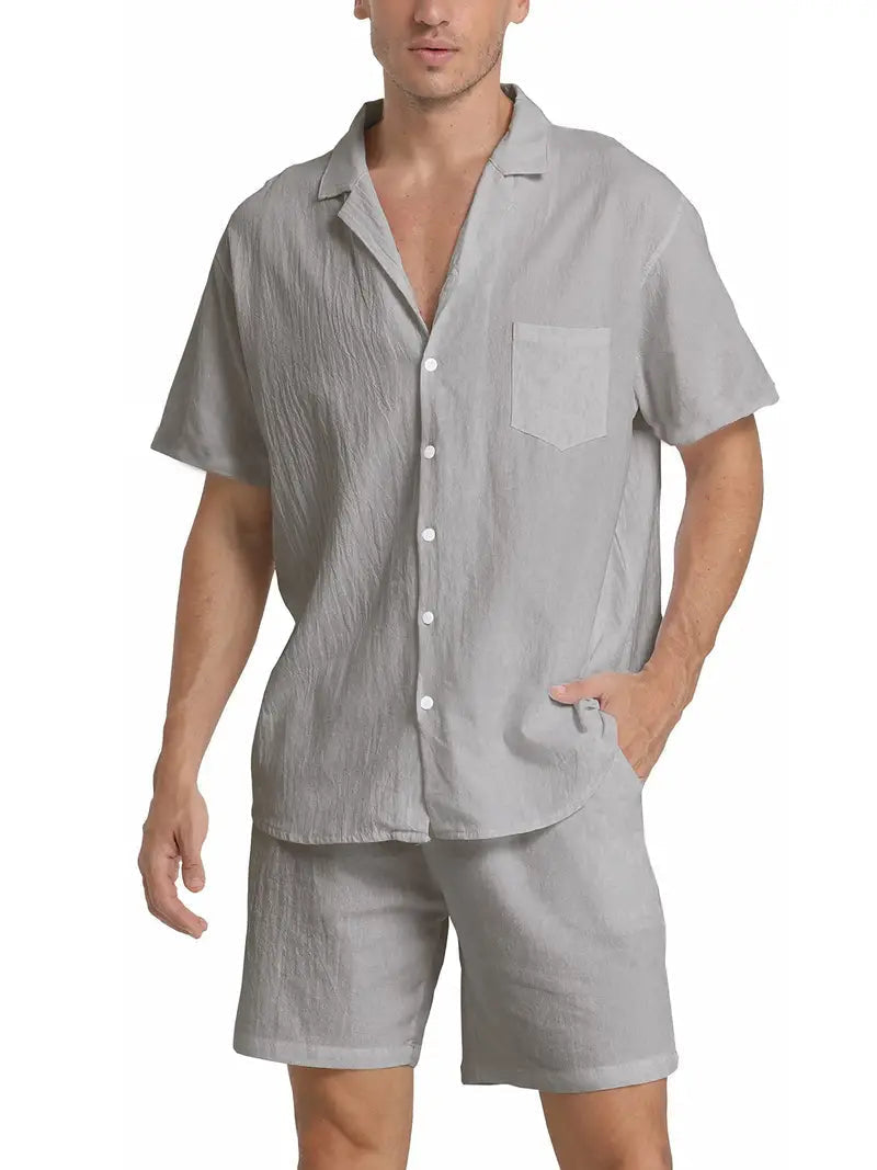 Atmungsaktives Herren Leinen-Set – lockeres Hemd und Hose, leicht, für Sommeraktivitäten 10