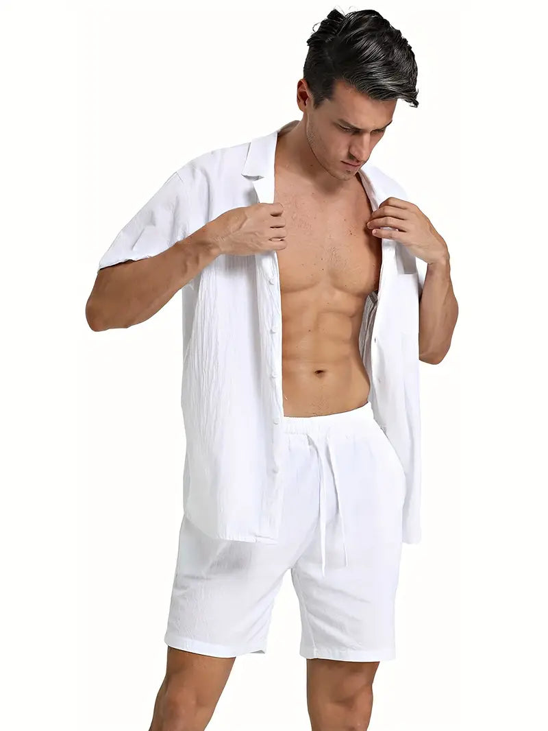 Atmungsaktives Herren Leinen-Set – lockeres Hemd und Hose, leicht, für Sommeraktivitäten 3
