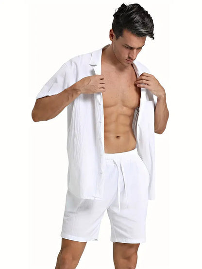 Atmungsaktives Herren Leinen-Set – lockeres Hemd und Hose, leicht, für Sommeraktivitäten 3