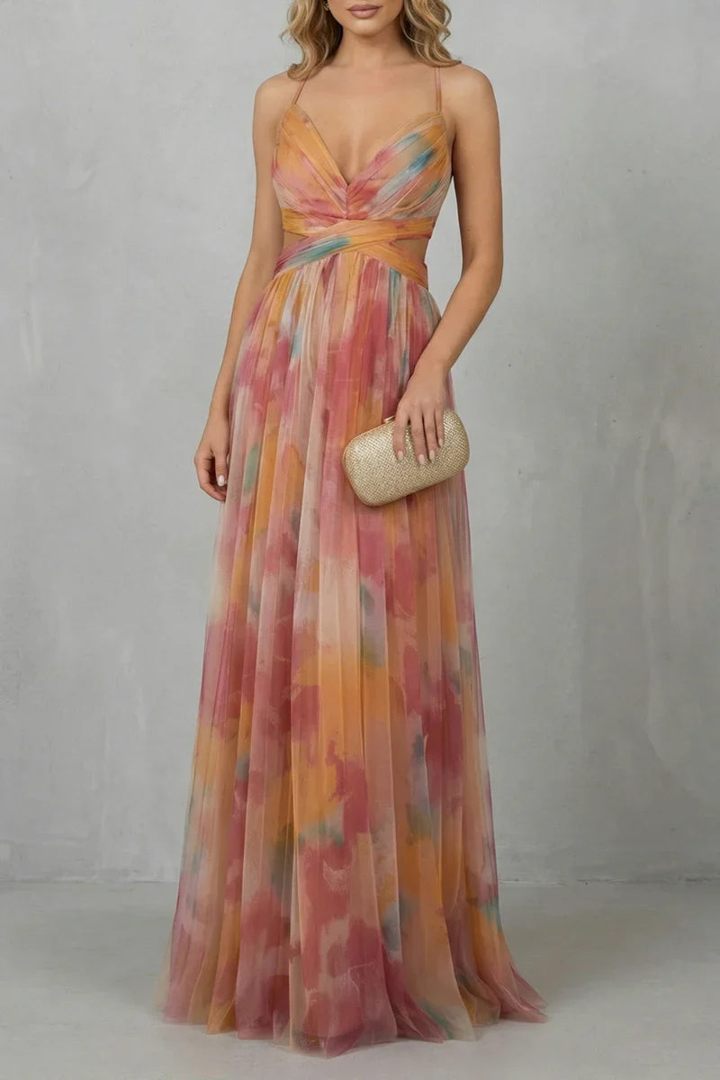 a-line, abstract print, mesh overlay, for evening events – Light women's slip dress