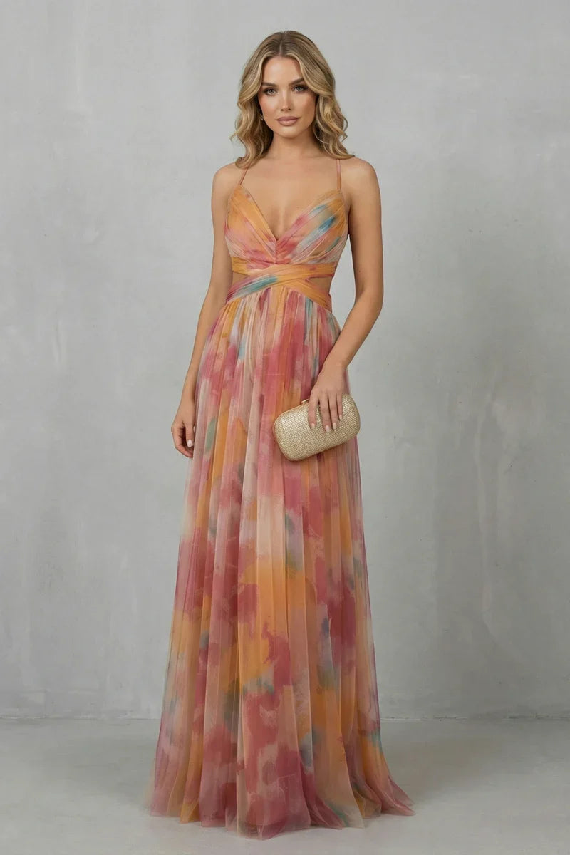 a-line, abstract print, mesh overlay, for evening events – Light women's slip dress