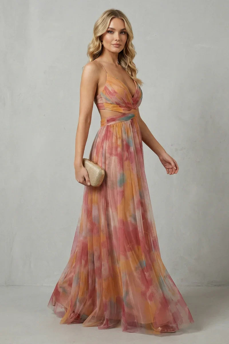 a-line, abstract print, mesh overlay, for evening events – Light women's slip dress