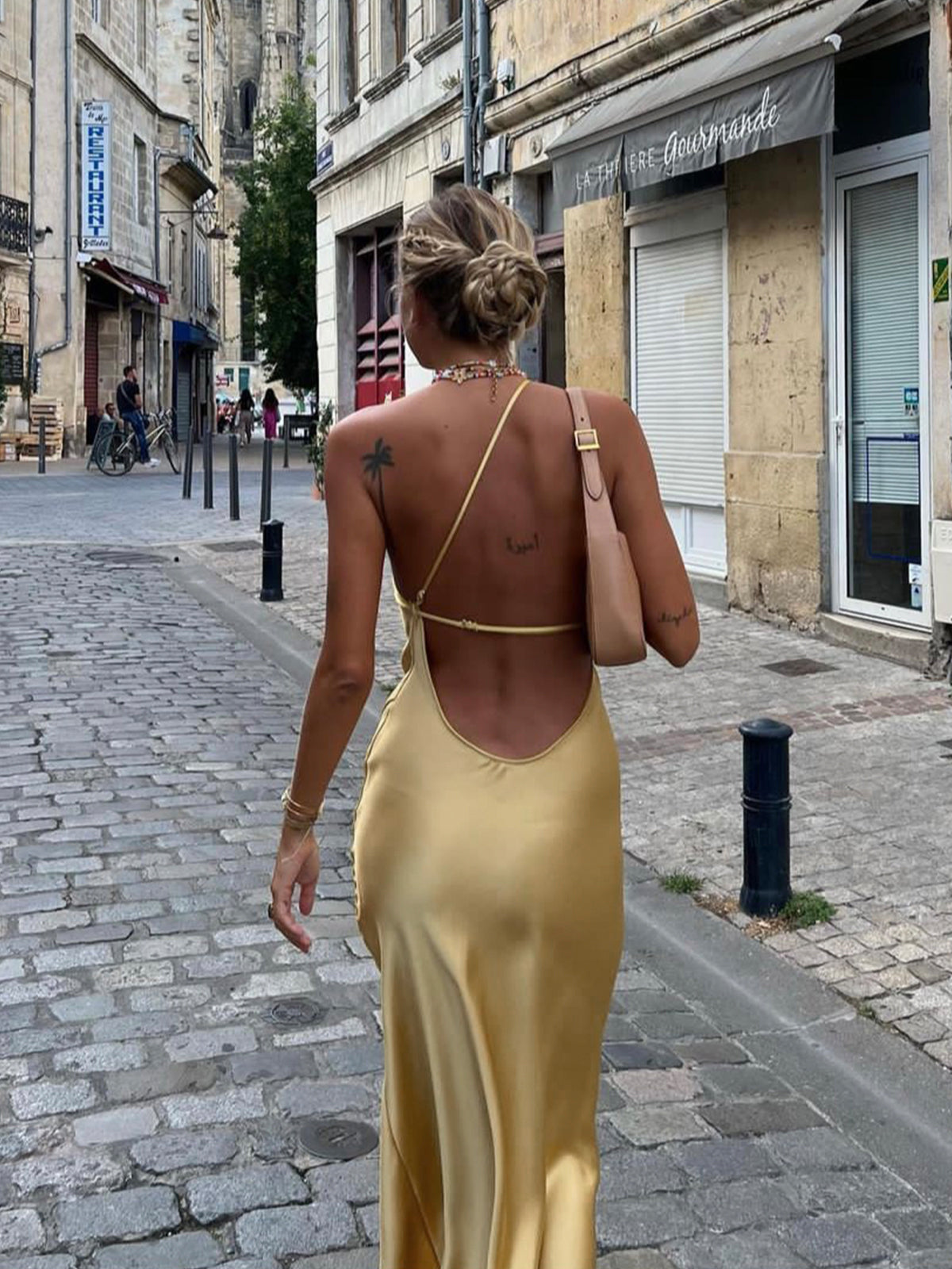 Elegant Backless Satin Floral Maxi Dress for Women with Open Shoulders and Long Skirt, Perfect for Special Occasions-2
